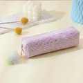 Lila Glitzer Schlampermäppchen mit weißer Spitze und buntem Bommel-Anhänger - Helllila Mit Streifen