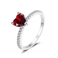 Bague élégante en argent avec moissanite rouge de 2 carats en forme de cœur et certificat GRA - Rouge grenat