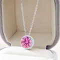S925 Silber Halo Halskette mit einem 5 Karat runden rosa Moissanit in einer Geschenkbox - 5 ct / Rosa