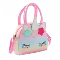 Glitter rainbow unicorn toddler crossbody bag with sequin stars and adjustable strap - Handheld Pink