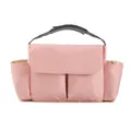 Pink multi-functional diaper organizer with side pockets and gray webbing handles - Pink