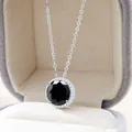 Klassische S925 Silber-Halo-Halskette mit rundem schwarzem Moissanit und weißem Zirkonia - 5 ct / Schwarz
