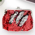 5-inch sequin coin purse with red and silver glitter pattern and metal kiss lock - Red+Silver