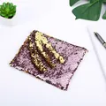 Golden reversible sequin makeup bag with pink zipper for women and girls - Pink + Gold