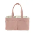 Pink corduroy diaper organizer bag featuring internal white dividers and carry handles - Pink