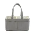 Detail view of corduroy diaper bag with internal dividers and striped texture - Gray