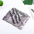 Golden reversible sequin pouch with DIY text detail and shiny mermaid finish - Colorful And Silver