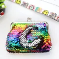 Mini porte-monnaie en paillettes arc-en-ciel avec motif cygne et fermoir métallique - Arc-en-ciel+Argent