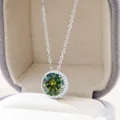 Silberkette mit 5 Karat grünem Moissanit-Anhänger in eleganter Samt-Schmuckbox - 5 ct / Dunkelgrün