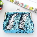 4-inch mini blue and silver sequin coin purse with silver kiss-lock metal frame closure - Blue + Silver