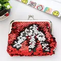 Red sequin mini coin purse with geometric patterns and silver metal clasp closure - Red+Silver