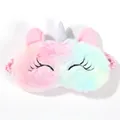 Detailed view of colorful unicorn plush sleep mask with silver horn and embroidery - Light Multicolor