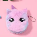 Unicorn plush coin purse with gradient pink fur and sequins for girls - Big Eyes Purple with Horn