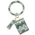 Green snakeskin PU leather keychain set with oversized bangle bracelet and tassel wallet - Light Green