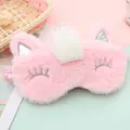 Detail of pink plush unicorn sleep mask featuring soft faux fur and silver glitter ears - Pink Unicorn with Silver Horn