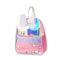 Rainbow holographic kids backpack with sequin bow and cartoon mouse ears design - Bowknot Dreamy Pink