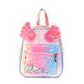 Close-up of pink sequin kids backpack with rainbow laser wings and glitter pocket - Wing Dreamy Pink