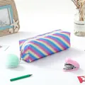 Rainbow glitter pencil case with pastel gradient stripes and mint green pom pom charm - Striped Rainbow