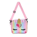 Bolso bandolera de unicornio de felpa rosa con purpurina arcoíris y correa ajustable - Multicolor