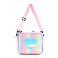 Bolsa de almuerzo arcoíris para niños con diseño de corazón azul y correa ajustable - Estilo Horizontal Rosa Con Correa