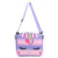 Bolsa térmica de unicornio de felpa con cuerno brillante y correa morada - Diseño de Unicornio