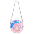 Dettaglio borsa a tracolla sirena per bambini con trama laser iridescente - Conchiglia di Perla Viola Chiaro