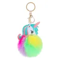 Dettaglio portachiavi a pompon unicorno colorato con chiusura dorata per borse e chiavi - Unicorno in Pelle Stampata Multicolore