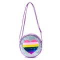 Dettaglio della borsa con paillettes per bambini con motivo a cuore arcobaleno - Cuore Viola