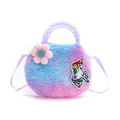 Detail of plush unicorn bag showing rainbow fur texture and sequin embroidery - Multicolor Round