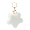Detailed view of white star-shaped plush keychain with golden lobster clasp and metal ring - White Star