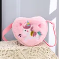 Borsa a tracolla unicorno in peluche rosa a forma di cuore per bambine ricamata - Rosa