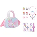 Einhorn Accessoire-Set für Mädchen mit Plüschtasche und buntem Perlen-Schmuckset - 9-teiliges Set #3 (Ohne Box)