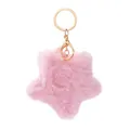Plush pink star keychain with soft faux fur and golden metal clasp for bags and backpacks - Pink Star