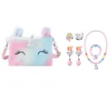 Detail der Plüsch-Einhorntasche und buntem Perlen-Schmuckset mit Anhängern für Mädchen - 7-teiliges Set #1 (Ohne Box)