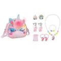 Detailliertes 8-teiliges Einhorn Schmuckset mit rosa Umhängetasche und Halskette - 9-teiliges Set #4 (Ohne Box)