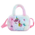 Bolso bandolera de unicornio de felpa arcoíris para niñas con piel suave y correa - Degradado Arcoíris