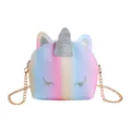 Glitzer Einhorn Regenbogen Umhängetasche für Mädchen mit goldener Kettenriemen - Regenbogenfarben