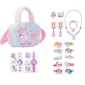 Kids unicorn plush handbag set with colorful beaded jewelry accessories and hair clips - Colorful Unicorn Jewelry Accessories