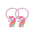 Detail von rosa glitzernden Einhorn-Haargummis mit Regenbogen-Harz-Ornamenten - 2-teiliges Haarseil-Set (Papierkarte)