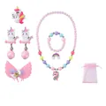 Detailansicht Einhorn Schmuckset für Kinder mit Kette, Armband, Ohrringen und Beutel - Pegasus Thema Netzbeutel Set