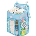 Hanging diaper organizer for baby crib with blue cloud print and mesh storage pockets - Light Blue Cloud