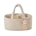 Detailansicht des weichen Teddy-Fleece-Aufbewahrungskorbs mit Trennwänden und Bär-Anhänger - Beige