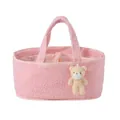 Rosa Teddy-Fleece Aufbewahrungskorb mit Fächern und niedlichem Bärenanhänger - Rosa