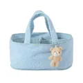 Details vom hellblauen Teddy-Fleece Aufbewahrungskorb mit Fächern und Bärenanhänger - Blau