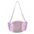 Pink and purple kids crossbody bag with glitter wings and rainbow shoulder strap - Pink