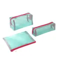 Dreiteiliges Set mintgrüne Netztaschen mit pinkfarbenem Reißverschluss für Make-up - 3-teiliges Set / Hellblau