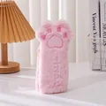 Niedliches rosa Plüsch-Mäppchen in Katzenpfotenform mit flauschiger Textur für Schule - Rosa