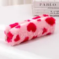 Astuccio in peluche rosa con cuori rossi e cerniera per cancelleria e oggetti da ragazza - Rosa Rosso (Piccolo)