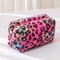 Kleurrijke luipaard pluche etui met grote capaciteit voor schrijfwaren en accessoires - Rozerood