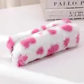Detail view of pink cow print plush pencil case with soft faux fur and silver zipper - Pink Cow Print Style